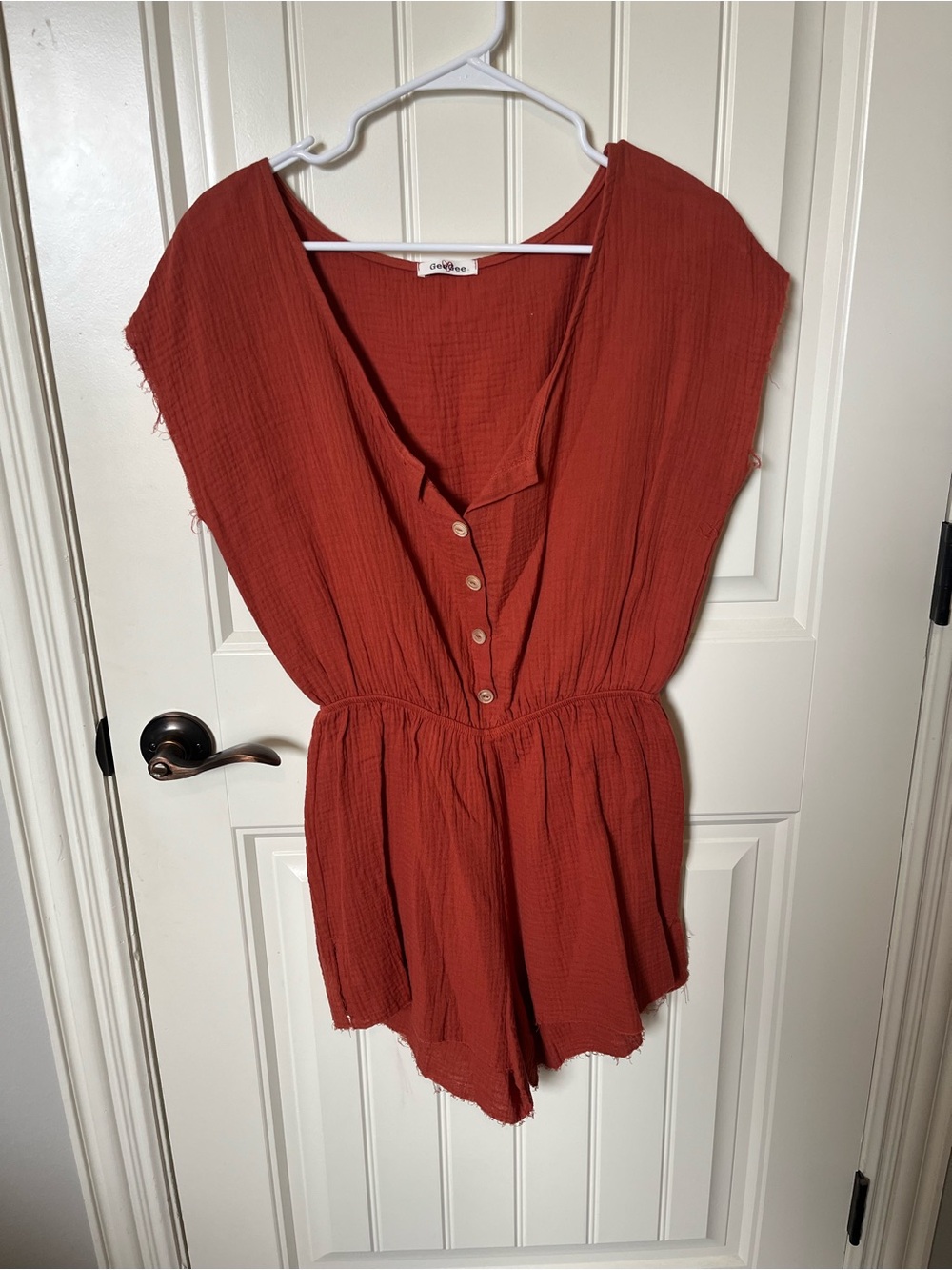 Rust Button-Front Gauze Romper